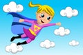 Happy Superhero Kid Flying Sky Royalty Free Stock Photo