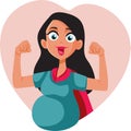 Superhero Strong Pregnant Mom Vector Cartoon Character