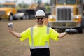 happy supervisor at the construction. supervisor man at construction site. worker at lunch break. male supervisor at Royalty Free Stock Photo