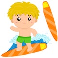 Happy surfing boy in the sea vector Royalty Free Stock Photo