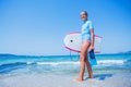 Happy Surfing girl. Royalty Free Stock Photo