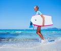 Happy Surfing girl. Royalty Free Stock Photo