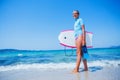 Happy Surfing girl. Royalty Free Stock Photo