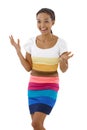 Happy surprised girl in multicolour dress Royalty Free Stock Photo