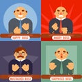 Happy Surprised Mustache Angry Adult Boss Emotions Set Character Symbol Business Icon Background Concept Flat Design