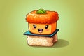 Happy sushi cartoon character,. AI