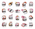 Happy sushi characters in different poses