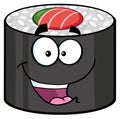 Happy Sushi Roll Cartoon Mascot Character