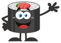 Happy Sushi Roll Cartoon Mascot Character Waving