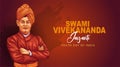 Happy Swami Vivekananda Jayanti. A celebration of Youth Day of India typography with graphic mnemonic, celebrate, unit, logo,