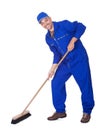 Happy Sweeper Cleaning Floor Royalty Free Stock Photo