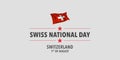 Happy Swiss national day greeting card, banner, vector illustration Royalty Free Stock Photo