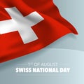 Happy Swiss national day greeting card, banner, vector illustration Royalty Free Stock Photo