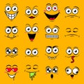 Yellow set of cute happy smiley emotions,vector illustration Royalty Free Stock Photo