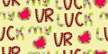 Happy symbols lettering seamless pattern - UR MY LUCK. Letters of butterflies and ladybugs Royalty Free Stock Photo