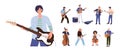 Happy talented people musicians cartoon characters playing different string music instrument big set Royalty Free Stock Photo