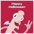 Friendly tall skinny pink monster Halloween greeting