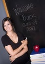 Happy Teacher Welcome Back Class Blackboard Royalty Free Stock Photo