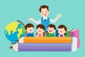 Happy teacher with Boy and girls learning or studying.children with Back to School Concept education Royalty Free Stock Photo