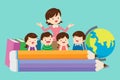 Happy teacher with Boy and girls learning or studying.children with Back to School Concept education Royalty Free Stock Photo