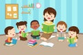 Happy teacher with Boy and girls learning or studying.children with Back to School Concept education Royalty Free Stock Photo