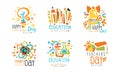 Happy Teacher Day and Education Label Design Vector Set