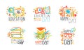 Happy Teacher Day and Education Label Design Vector Set