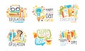 Happy Teacher Day and Education Label Design Vector Set