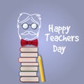 Happy Teacher Day vector. Illustration with books and glasses, chalk, board, isolated Royalty Free Stock Photo