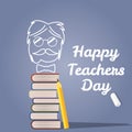 Happy Teacher Day vector. Illustration with books and glasses, chalk, board, isolated Royalty Free Stock Photo
