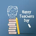 Happy Teacher Day vector. Illustration with books and glasses, chalk, board, isolated Royalty Free Stock Photo