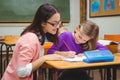 Happy teacher helping her students Royalty Free Stock Photo