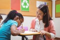 Happy teacher helping her students Royalty Free Stock Photo