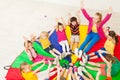 Happy teacher playing circle games with children Royalty Free Stock Photo