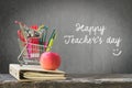 Happy teacher\'s day concept announcement on school black chalkboard Royalty Free Stock Photo