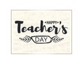 Happy teacher`s Day Greeting Card. Brilliant frame with congratulations to the day of teachers. Gold sticker isolated on