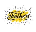 Happy Teacher`s day greeting card design with lettering and geom