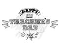 Happy Teacher`s Day, vector lettering. Vector emblem with educat