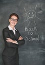 Happy teacher and smiling sun on the chalkboard Royalty Free Stock Photo