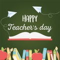 Happy teachers day, book apples pencils crayons paper school Royalty Free Stock Photo