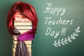 Happy teachers day funny concept with Beauty Teacher Girl