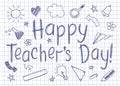 Happy Teachers Day greeting card on squared copybook sheet in sketchy style