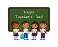 Happy teachers day greeting flat vector illustration. Royalty Free Stock Photo