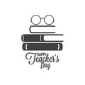 Happy teachers day icon. Glasses and book logo on white background Royalty Free Stock Photo