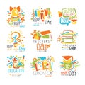 Happy Teachers Day labels, set of logo graphic templates