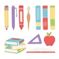 Happy teachers day, school apple books ruler pencil pen brush crayon icons