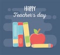 Happy teachers day, school stand books apple and pencil Royalty Free Stock Photo