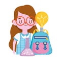 Happy teachers day, student girl backpack chemistry test tube Royalty Free Stock Photo