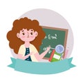 Happy teachers day, teacher blackboard book and magnifier cartoon