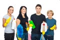 Happy team of cleaning house workers Royalty Free Stock Photo